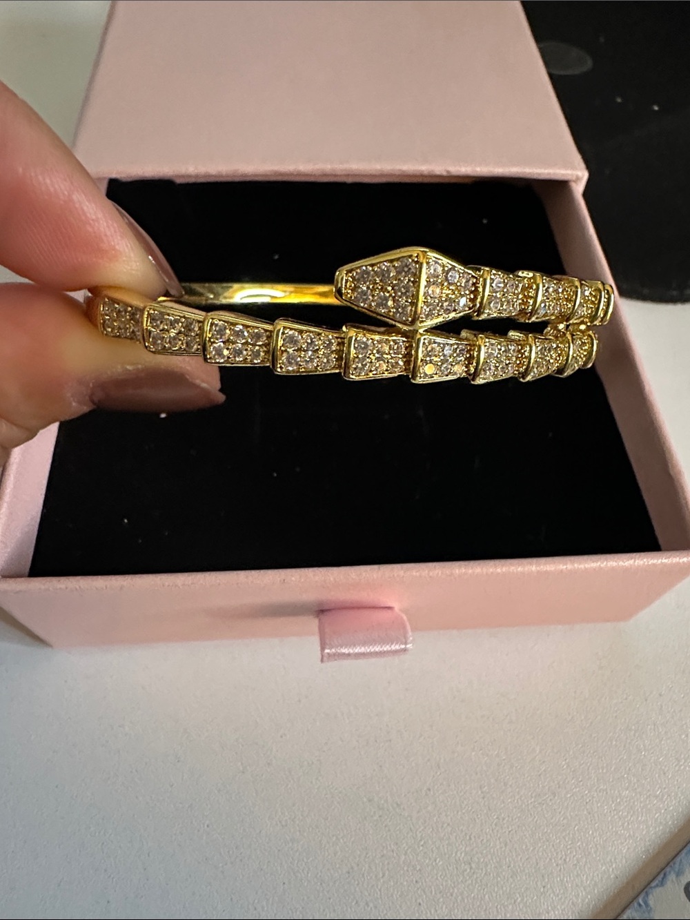 Gold Crystal Pavé Double-Row Serpent Bracelet - Women Jewelry